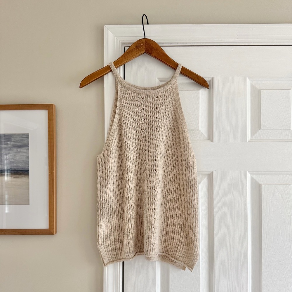 Lush Sleeveless High Neck Knit Sweater Small Taupe